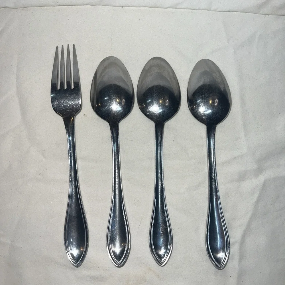 Pfaltzgraff Stainless Steel AMERICAN BEAD Lot of 3 Soup Spoons, 1 fork